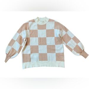 Elegant Cream and Tan Checkered Sweater